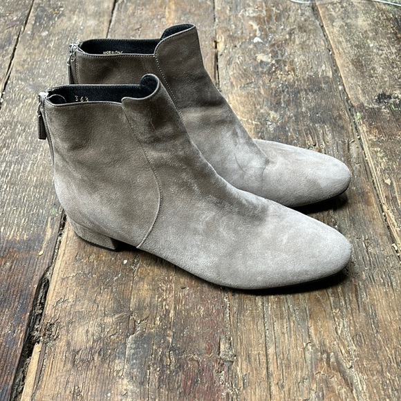 PRADA Light Taupe/Gray Suede Zip Back Ankle Boot Size 36.5 - Picture 1 of 7